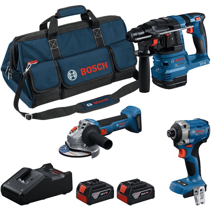 Akkukonesarja Bosch Professional GDR + GBH + GWS, 18V, 2x4.0Ah akuilla + laukku
