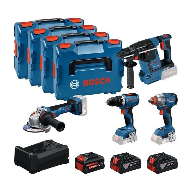 Akkukonesarja Bosch Professional GSR/GDX/GBH/GWS, 18V, 5.5+2x5.0Ah akuilla + 4x L-BOXX