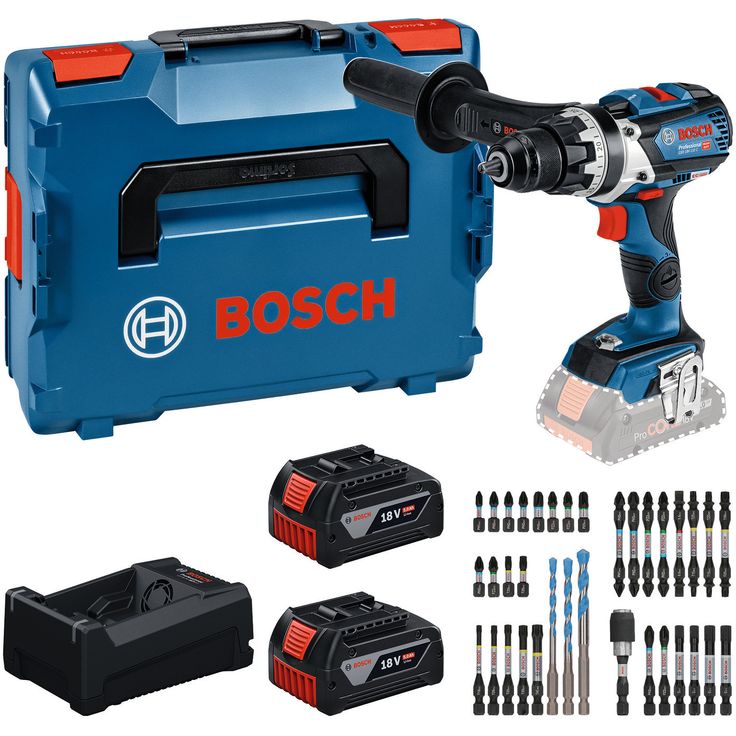 Akkuporakone Bosch Professional GSR18V-110 C, 18V, 2x5.0Ah akuilla + L-Boxx, ruuvikärkisarja