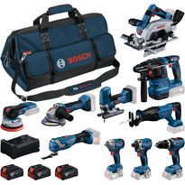 Akkukonesarja Bosch Professional, 10-osainen, 18V, 3x5.0Ah akuilla + laukku