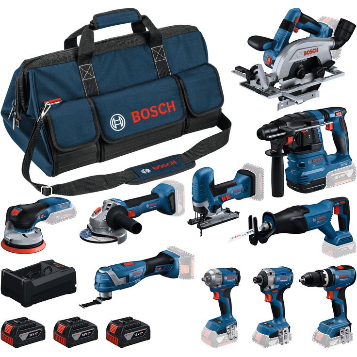 Akkukonesarja Bosch Professional, 10-osainen, 18V, 3x5.0Ah akuilla + laukku