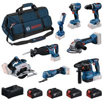 Akkukonesarja Bosch Professional GBH/GWS/GDR/GSB/GKS/GSA/GOP/GLI, 8 osaa, 18V, 4x5.0Ah akuilla + laukku