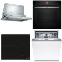 Keittiön kodinkonepaketti Bosch, sis. uuni, induktioliesitaso, liesituuletin, astianpesukone