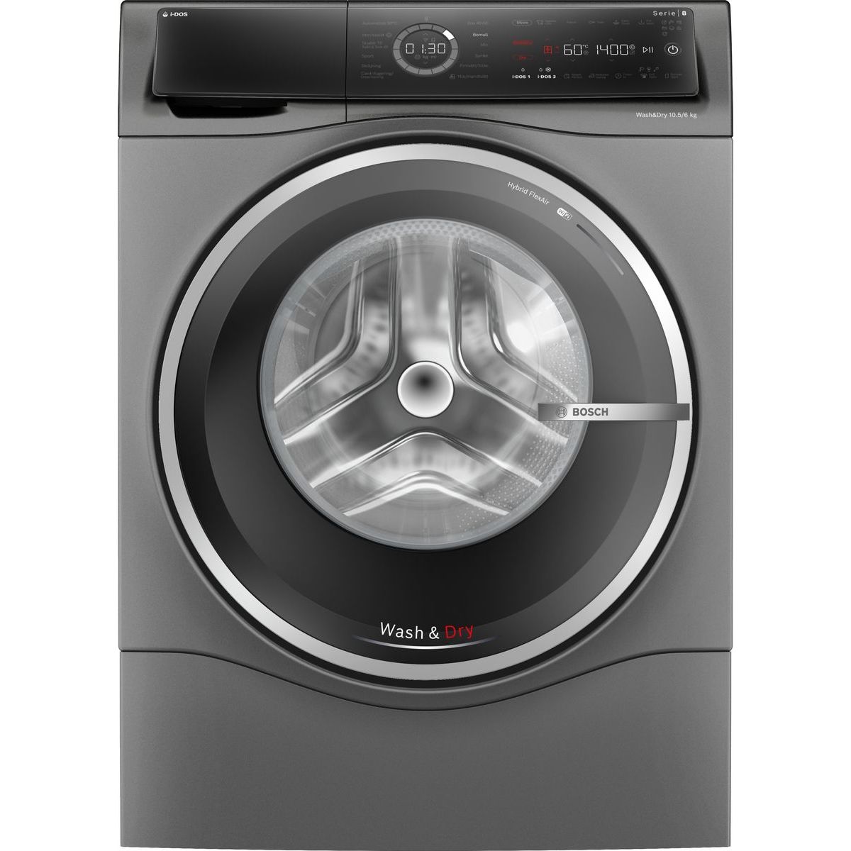 Kuivaava pyykinpesukone Bosch Serie 8 WNC254ARSN 1400rpm 10.5/6kg harmaa