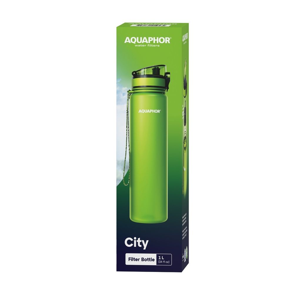 Vesipullo suodattimella Aquaphor City, 1L vihreä