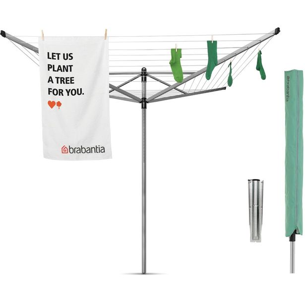 Pyykinkuivausteline Brabantia Lift-O-Matic Advance, 50m, metallinen maaterä + suojapussi + pyykkipoikapussi, Verkkokaupan poistotuote