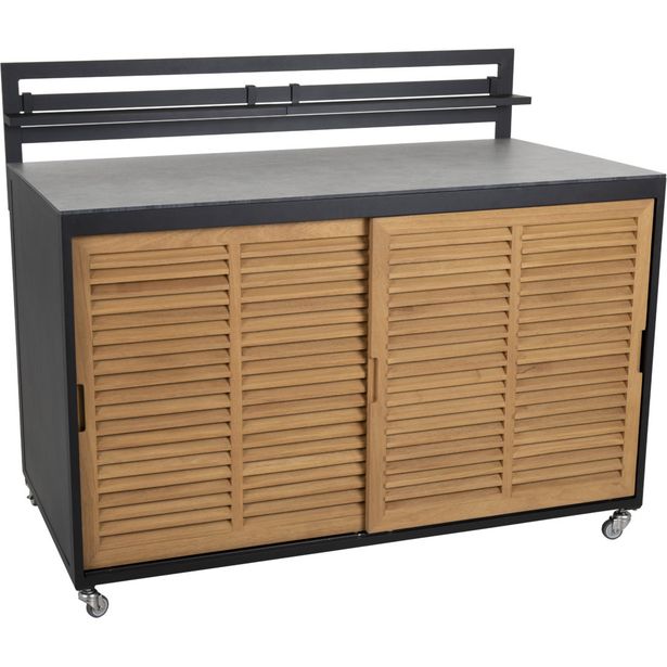 Kesäkeittiön työtasomoduuli Brafab Fornax, 140x74cm, musta/tiikki