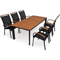 Ruokailuryhmä Solna, 96x150-200cm, 6 karmituolia, tiikki/musta
