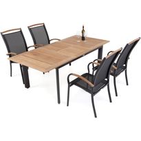 Ruokailuryhmä Solna, 96x150-200cm, 4 karmituolia, tiikki/musta