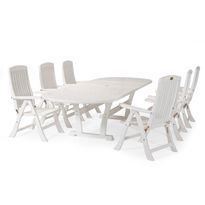 Ruokailuryhmä Estelle, 110x212-332cm, 6 nojatuolia, valkoinen
