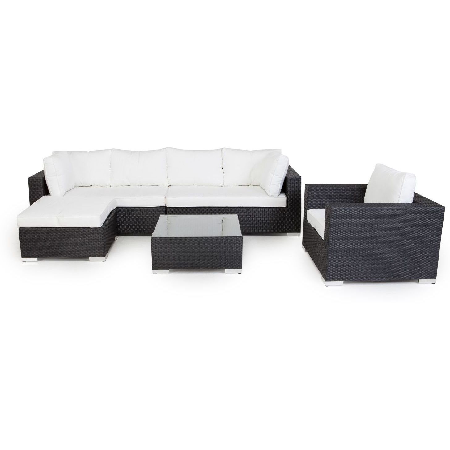 Oleskeluryhmä Bahamas 6-istuttava sohva + nojatuoli + divaani + sohvapöytä musta/valkoinen