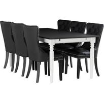 Ruokailuryhmä Hampton 190cm 6 Bergviken tuolia valkoinen/musta