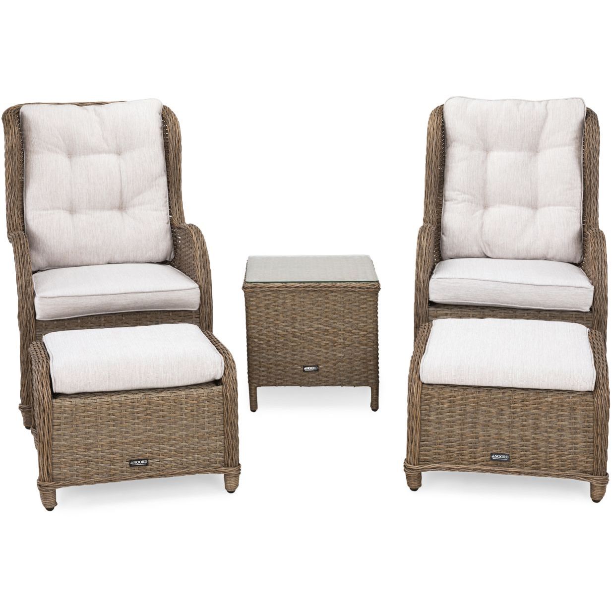 Caféryhmä Marcus, 2 nojatuolia jalkaraheilla, ruskea/beige