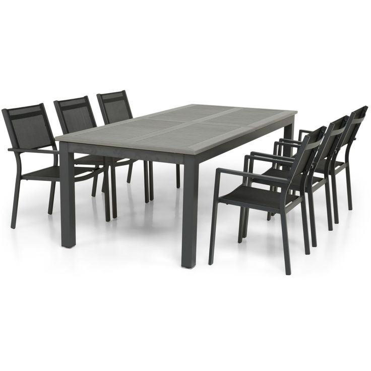 Ruokailuryhmä Monaco, 220/280cm, 6 pinottavaa tuolia, musta