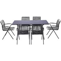 RuokailuryhmÃ¤ Rosasco, 160cm pÃ¶ytÃ¤ + 6 tuolia, musta