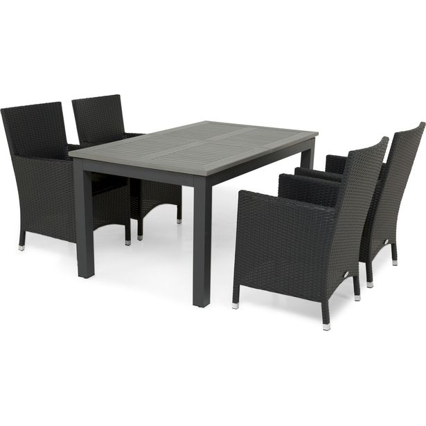 Ruokailuryhmä San Francisco, 152-210cm, 4 nojatuolia, musta