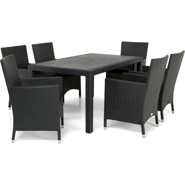Ruokailuryhmä Maggiore, 160cm, 6 tuolia, harmaa/musta