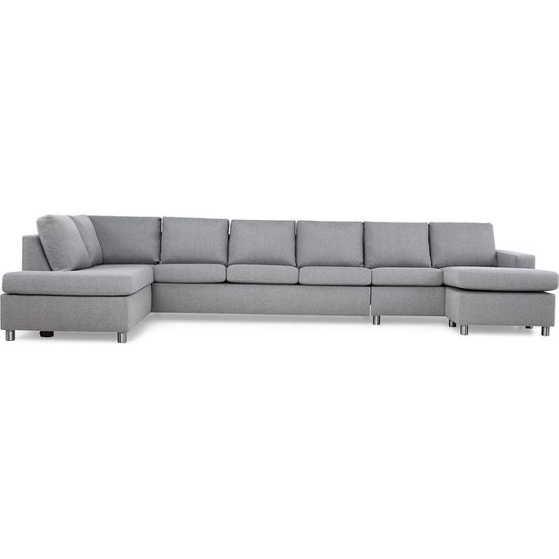 U-sohva Scandinavian Choice Crazy XXL 6 istuttava vasen korkeat pyöreät jalat vaaleanharmaa/kromi