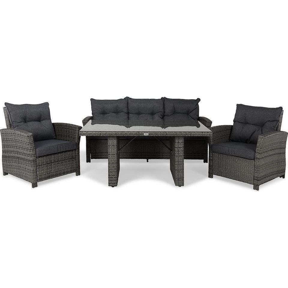 Sohvaryhmä James, 3-istuttava sohva + 2 tuolia + pöytä lasilla, harmaa