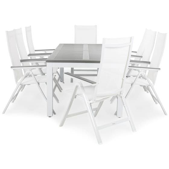 Ruokailuryhmä Monaco 220-280cm, 8 Monaco Light -tuolia, valkoinen