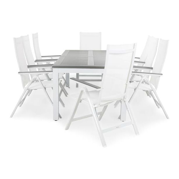 Ruokailuryhmä Monaco 220-280cm, 8 Monaco Light -tuolia, valkoinen
