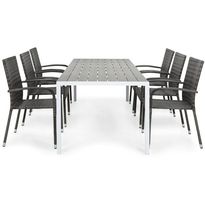 Ruokailuryhmä Tunis 205x90cm, 6 Thor Light -tuolia, valkoinen/harmaa