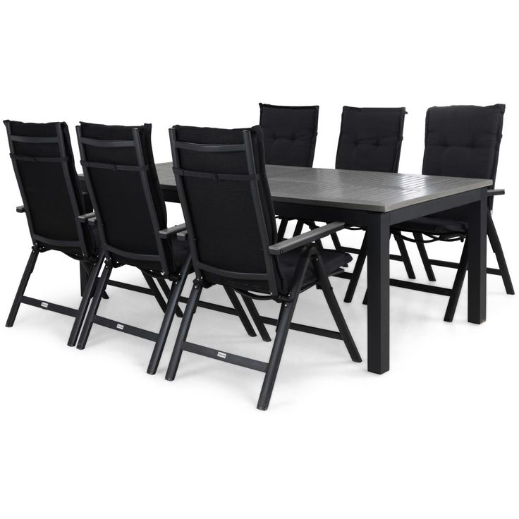 Ruokailuryhmä Monaco 220/280cm, 6 säätötuolia pehmusteella, musta