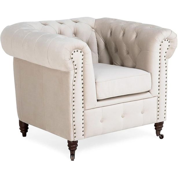 Samettinojatuoli Chesterfield Deluxe valkoinen/beige