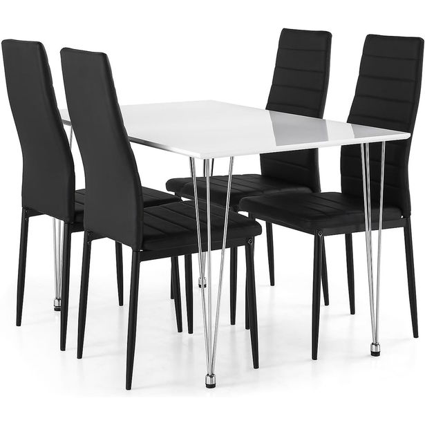 Ruokailuryhmä Scandinavian Choice Kronblom 120cm 4 Ted tuolia valkoinen/musta
