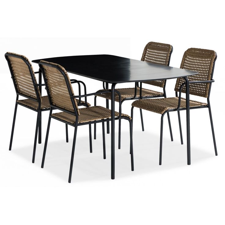 Ruokailuryhmä Tahiti 160x80 + 4 tuolia, beige/musta
