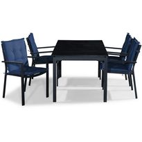 Ruokailuryhmä Tunis 152-210x90cm, 4 tuolia, musta + siniset pehmusteet