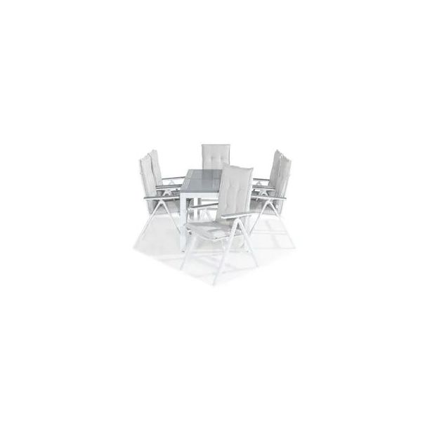 Ruokailuryhmä Monaco 152-210x90cm, 6 Monaco Light -tuolia, valkoinen/harmaa + pehmusteet, eri värejä