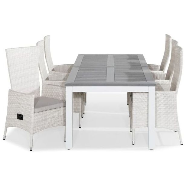 Ruokailuryhmä Monaco 220-280x100cm, 6 Jenny-tuolia, valkoinen/harmaa + pehmusteet, eri värejä