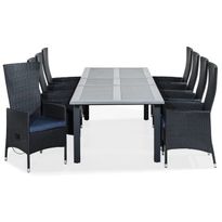 Ruokailuryhmä Monaco 220-280x100cm, 8 Jenny-tuolia + pehmusteet, eri värejä