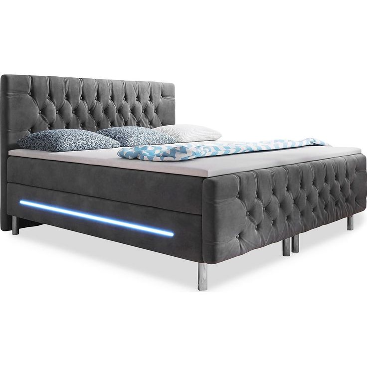 Sänkypaketti Bedly Chester 160x200cm sametti led-valaistus harmaa