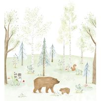 Kuvatapetti Casadeco The Enchanted Forest With Bear Vert Foret, eri kokoja