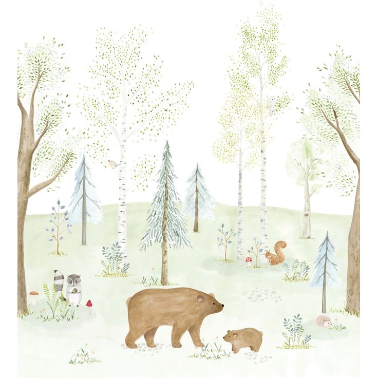 Kuvatapetti Casadeco The Enchanted Forest With Bear S Vert Foret 200x250cm (88227305)