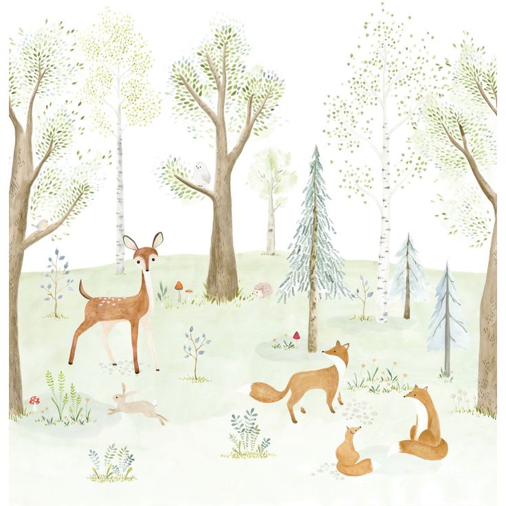 Kuvatapetti Casadeco The Enchanted Forest With Doe S Vert Foret 200x250cm (88237505)