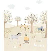 Kuvatapetti Casadeco The Farm Adventures With Donkey Naturel, eri kokoja