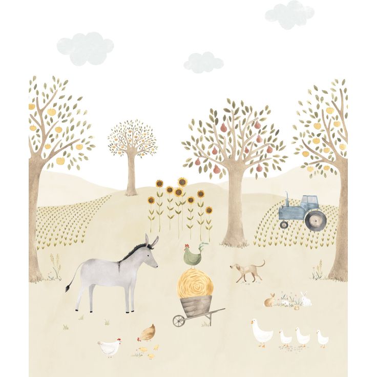 Kuvatapetti Casadeco The Farm Adventures With Donkey S Naturel 200x250cm (88347105)