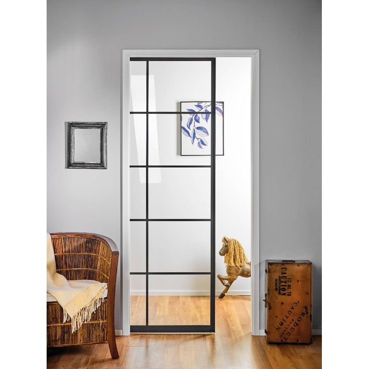 Liukuovi seinän sisään Stella Pocket Door M10, ristikko, 1025x2040mm, musta