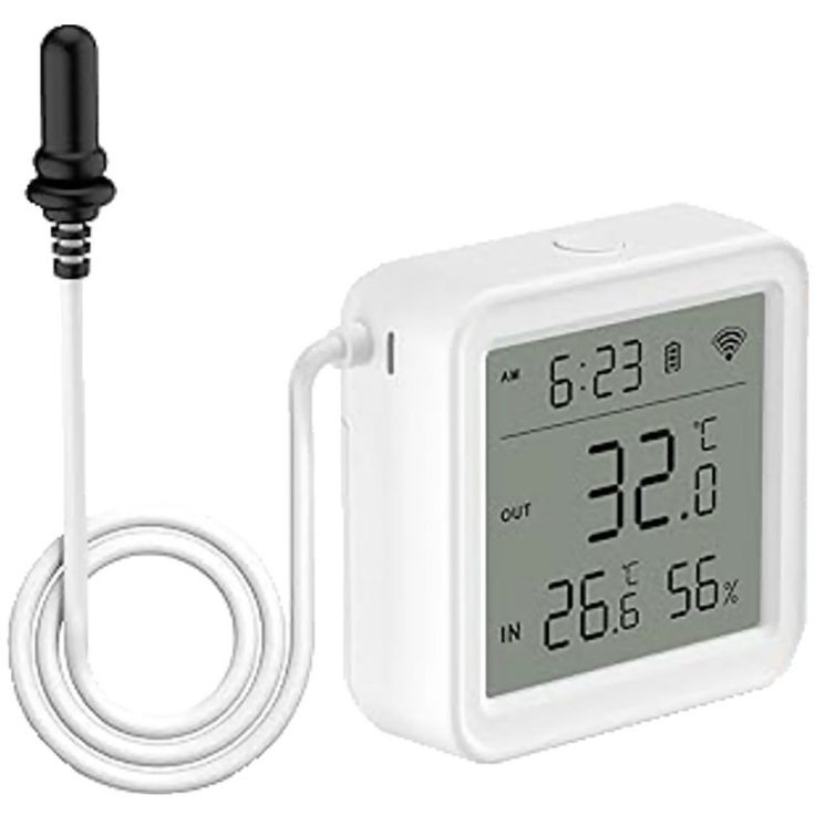 Lämpö- ja kosteusanturi Celotron Tuya Smart WiFi, paristokäyttöinen, ulkoinen IP65-lämpöanturi, LCD-näyttö