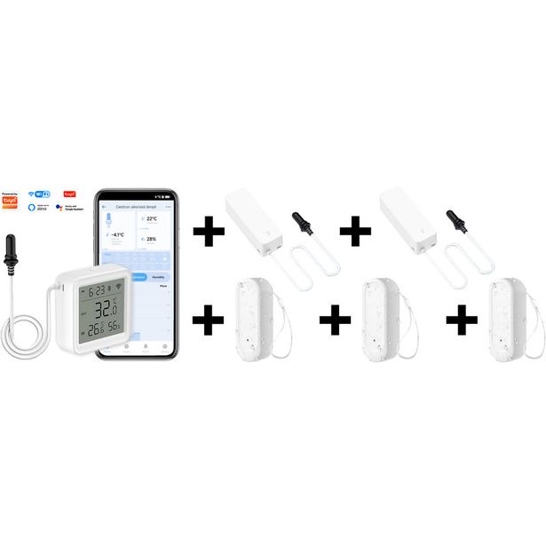 Lämpö- ja kosteusanturipaketti Celotron Tuya Smart WiFi, CETZ052 + 2kpl CETZ082 + 3kpl CETH092 anturit 