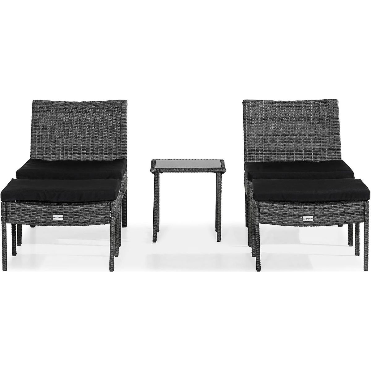 Oleskeluryhmä Thor, 2 nojatuolia + 2 rahia + sivupöytä, harmaa/musta