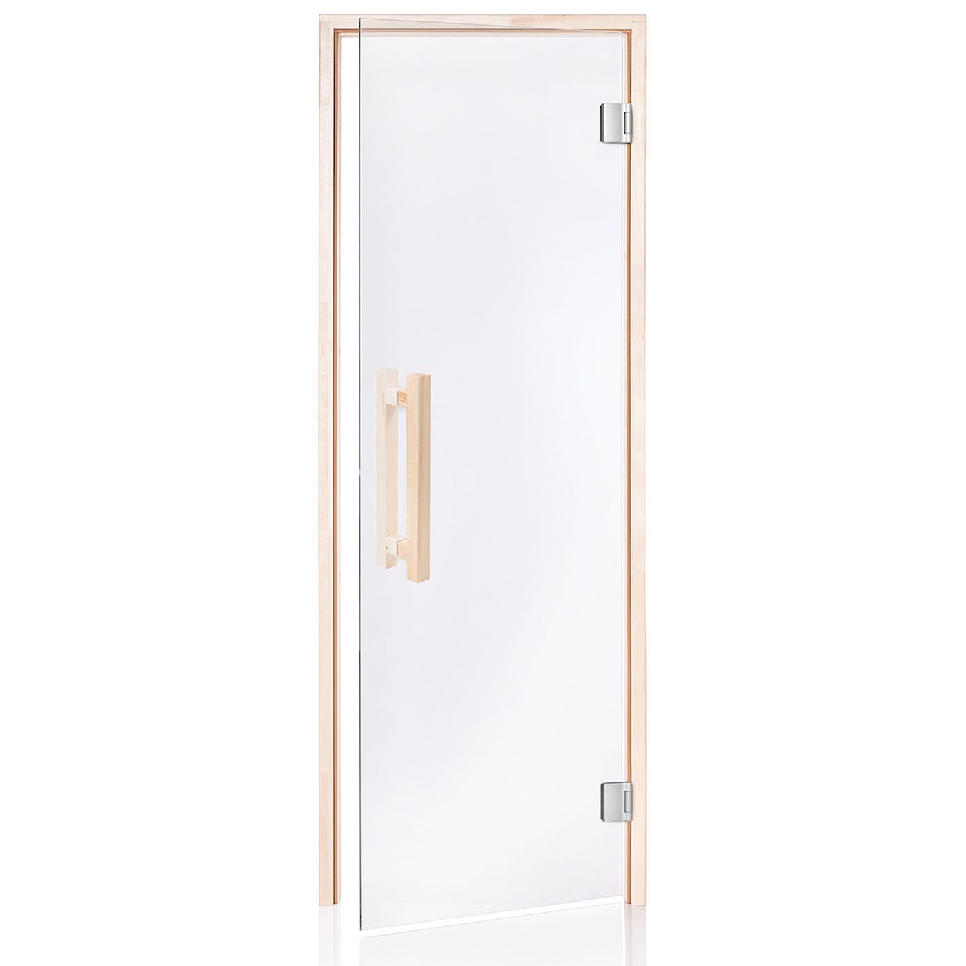 Saunan lasiovi Andres Glass Comfort 9x19, kirkas lasi, haapakarmi