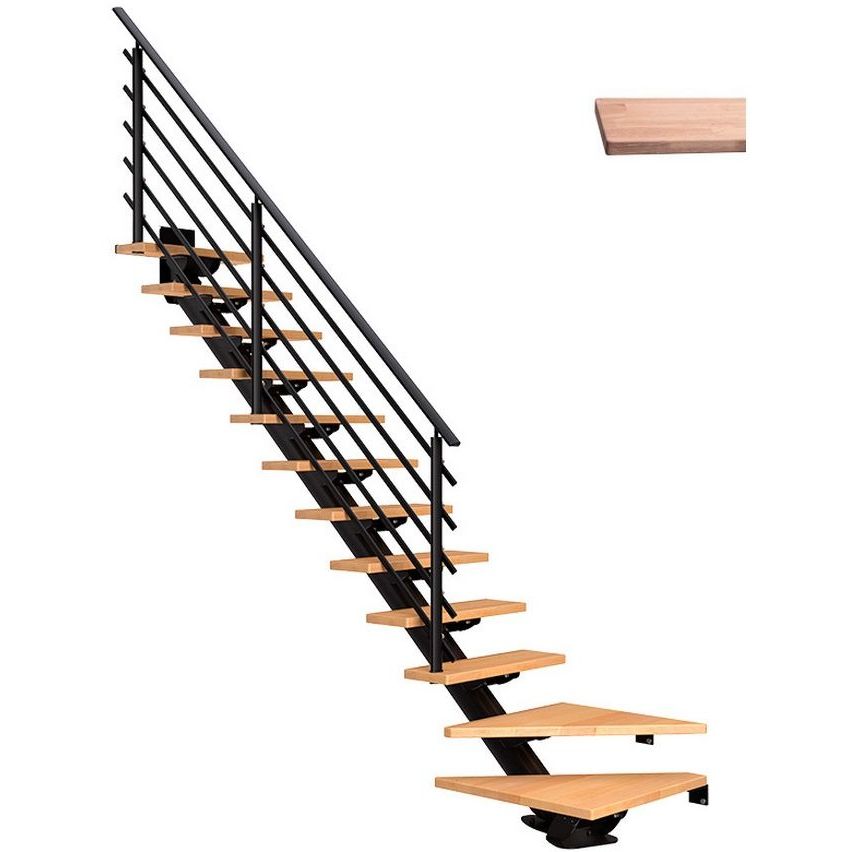 Portaat Dolle Sydney, L-malli, Pure-kaide, valkoöljytty tammi, 12 askelmaa, 850mm, musta
