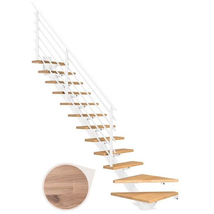 Portaat Dolle Sydney, L-malli, Pure-kaide, valkoöljytty tammi, 12 askelmaa, 850mm, valkoinen
