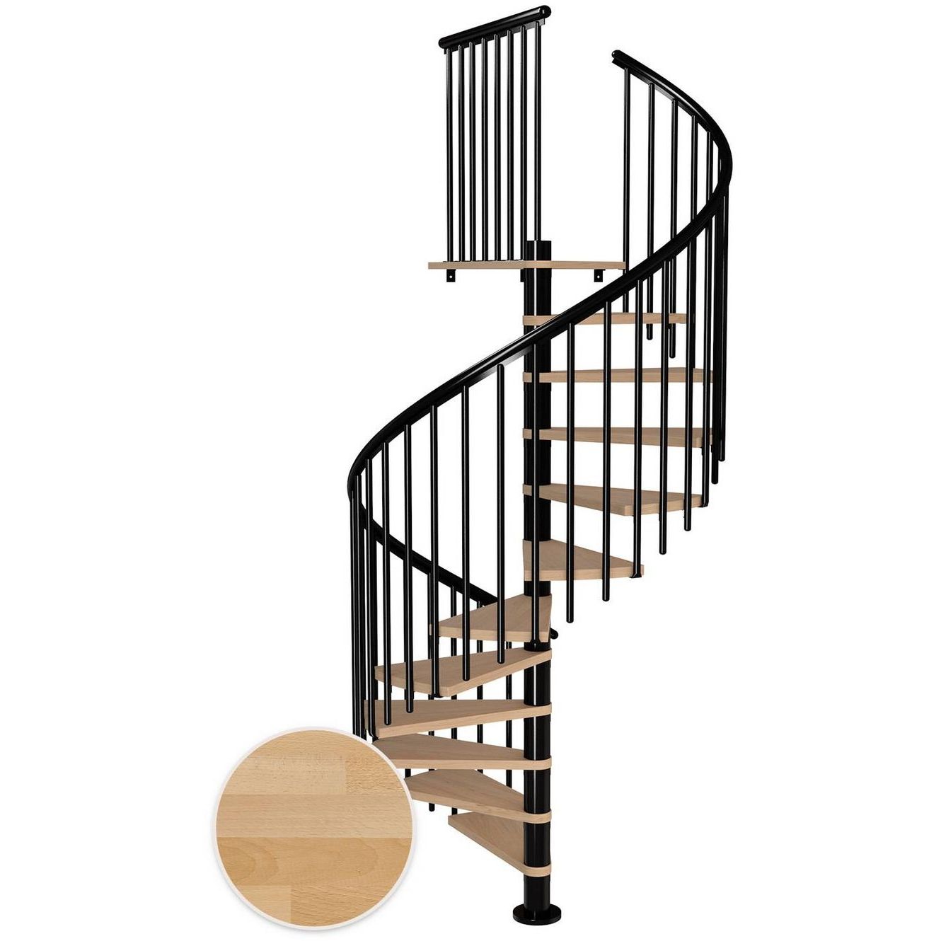 Kierreportaat Dolle Montreal, Classic IV -kaide, öljytty pyökki, musta, Ø160cm, 13 askelmaa