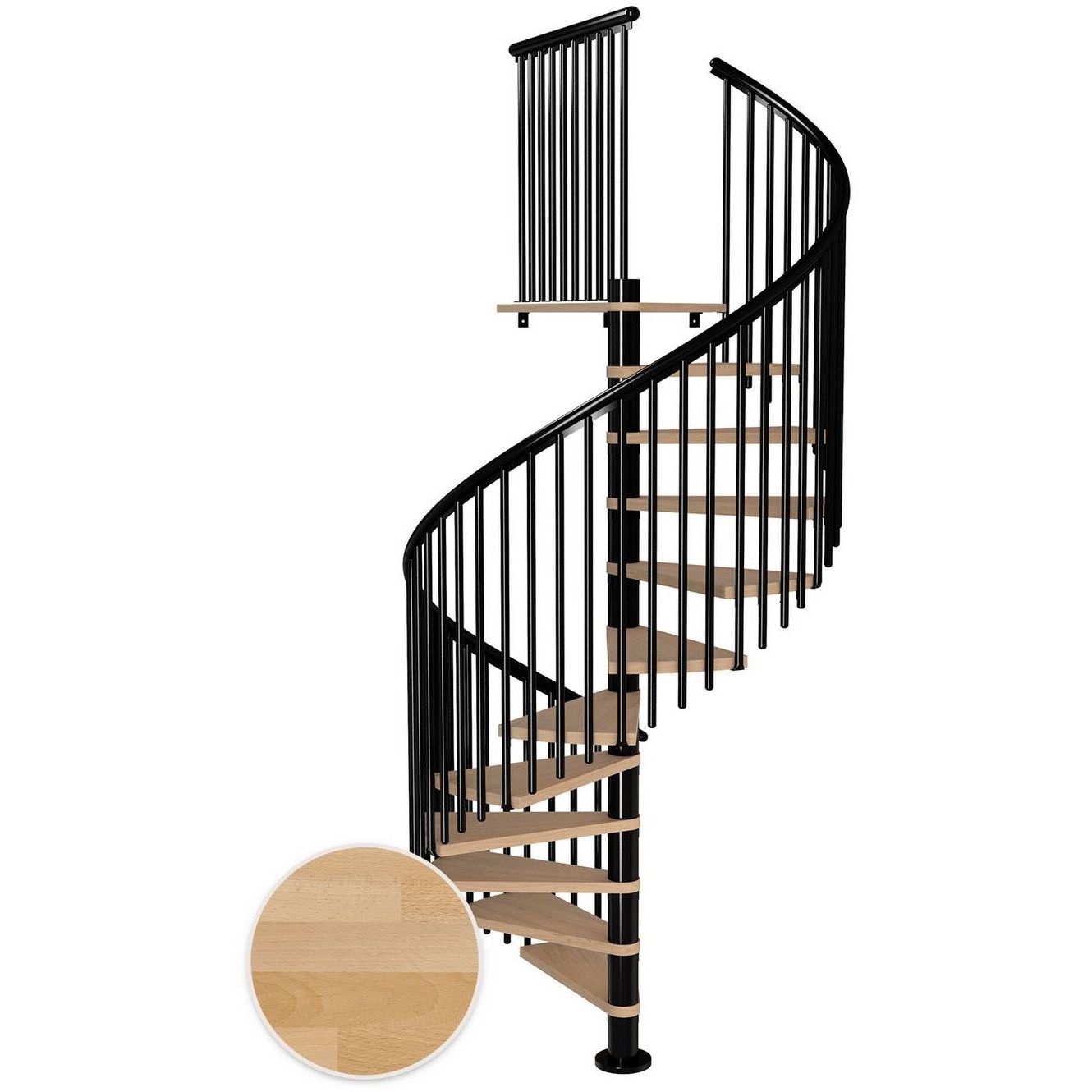 Kierreportaat Dolle Montreal, Classic V -kaide, öljytty pyökki, musta, Ø160cm, 11 askelmaa