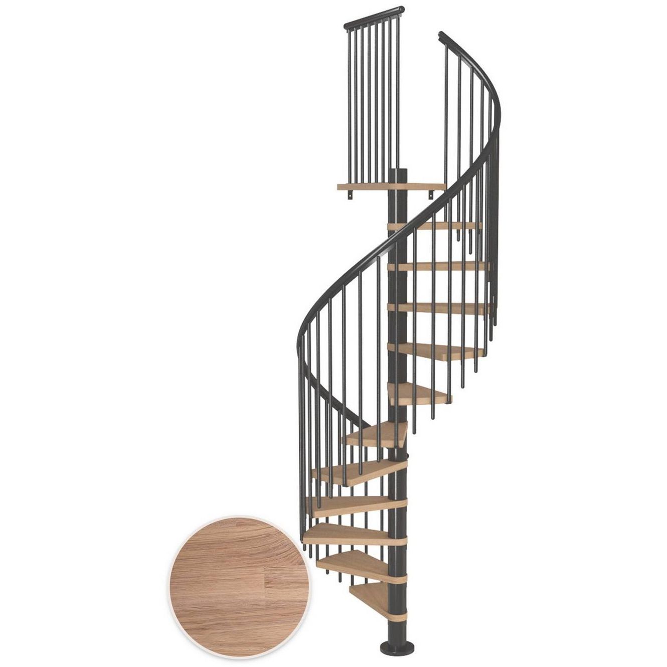 Kierreportaat Dolle Montreal, Classic IV -kaide, valkoöljytty tammi, antrasiitti, Ø120cm, 14 askelmaa